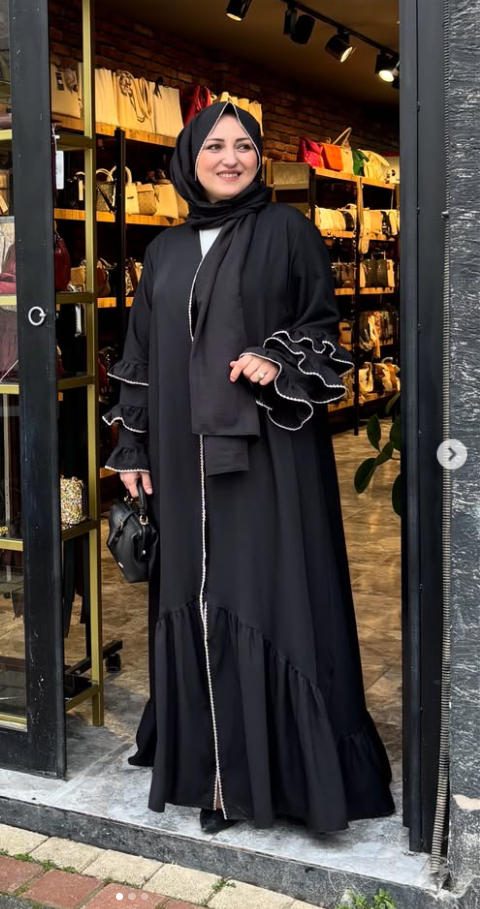 KOL DETAYLI İKİLİ ABAYA siyah