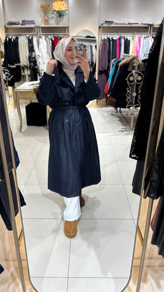 🌟OWERSİZE İNCE KOT TRENÇ 🌟