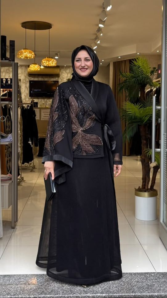 47805 Vizon İşlemeli Abaya Takım
